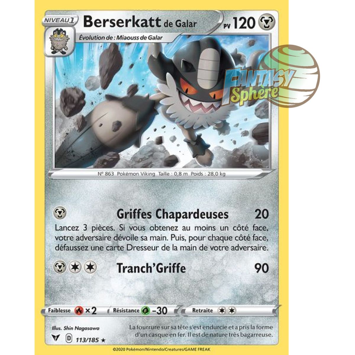 Item Berserkatt de Galar - Rare 113/185 - Epee et Bouclier 4 Voltage Eclatant