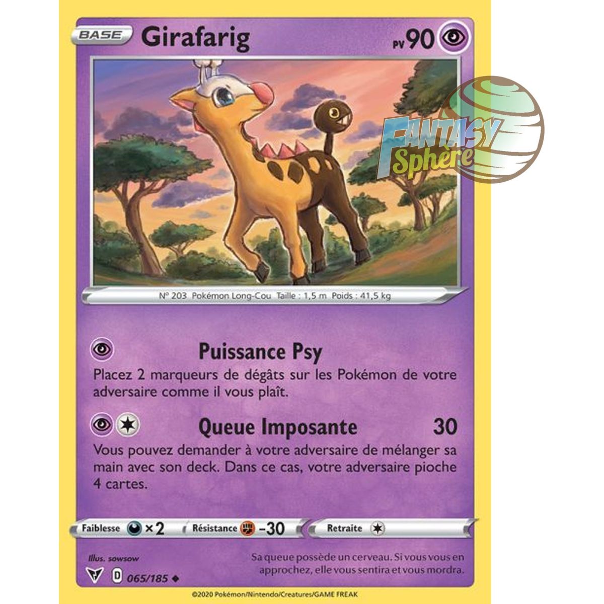 Girafarig - Peu commune 65/185 - Epee et Bouclier 4 Voltage Eclatant