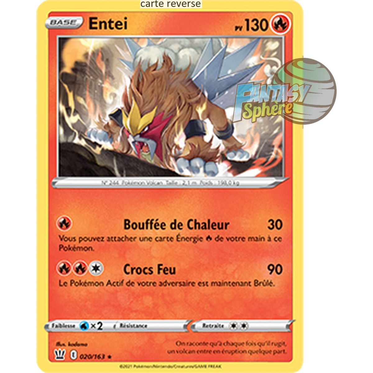 Entei - Reverse 20/163 - Epee et Bouclier 5 Style de Combat
