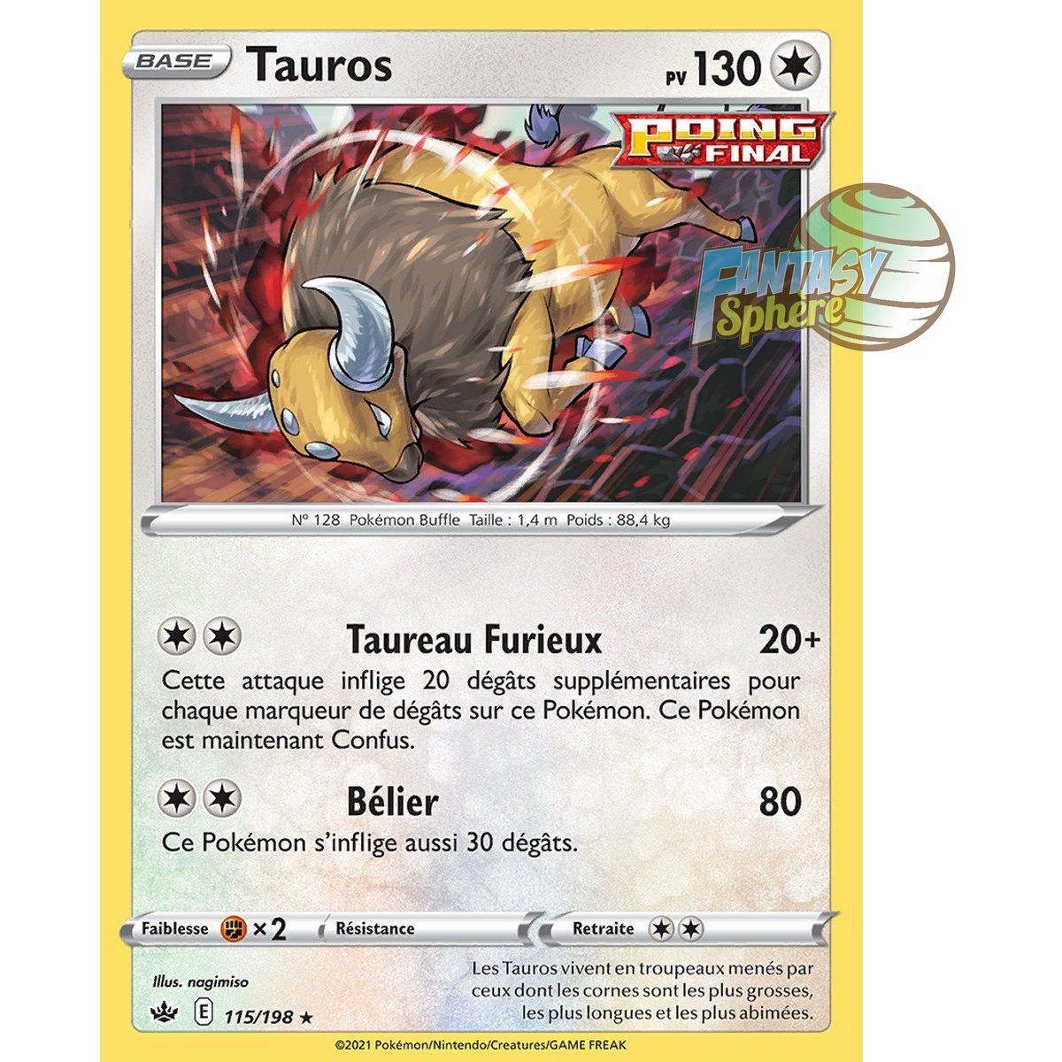 Item Tauros - Reverse 115/198 - Epee et Bouclier 6 Regne de Glace