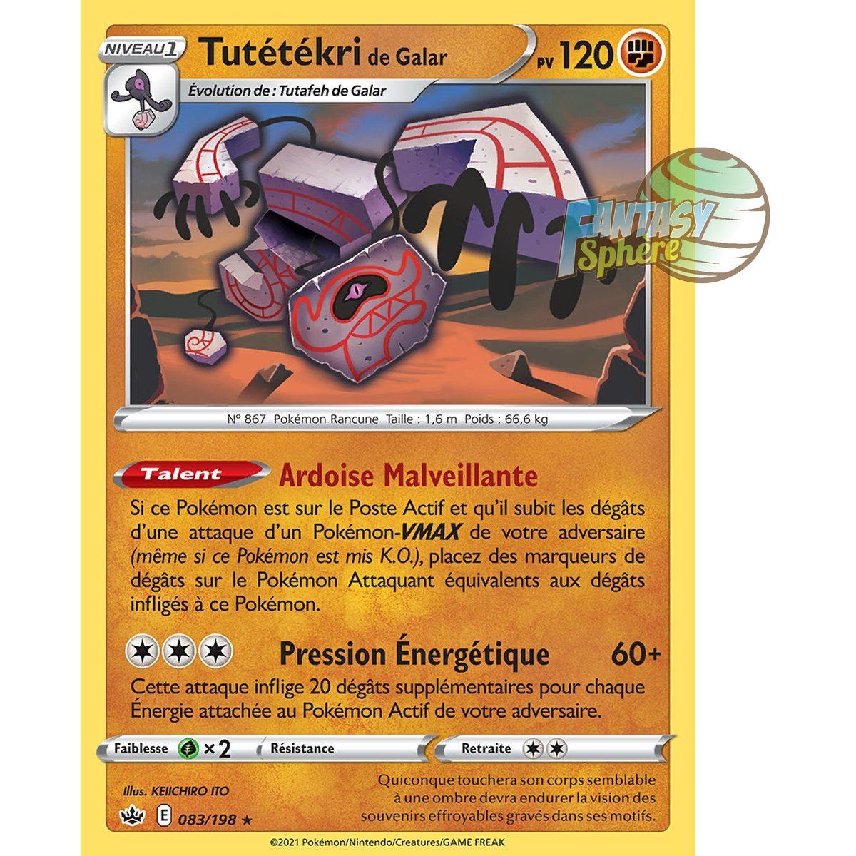 Tutétékri de Galar - Holo Rare 83/198 - Epee et Bouclier 6 Regne de Glace