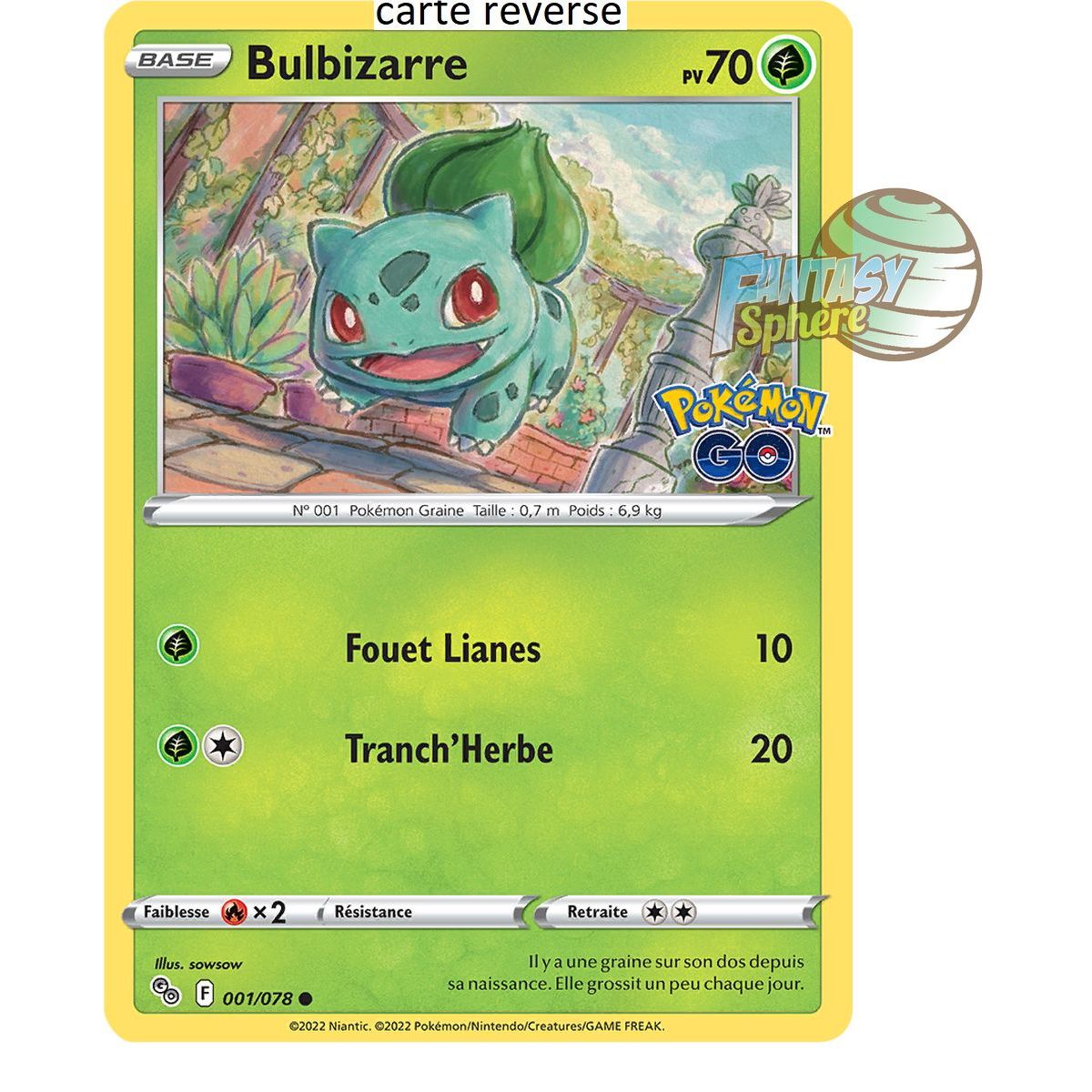 Bulbizarre - Reverse 1/78 - Epee et Bouclier 10.5 Pokemon GO