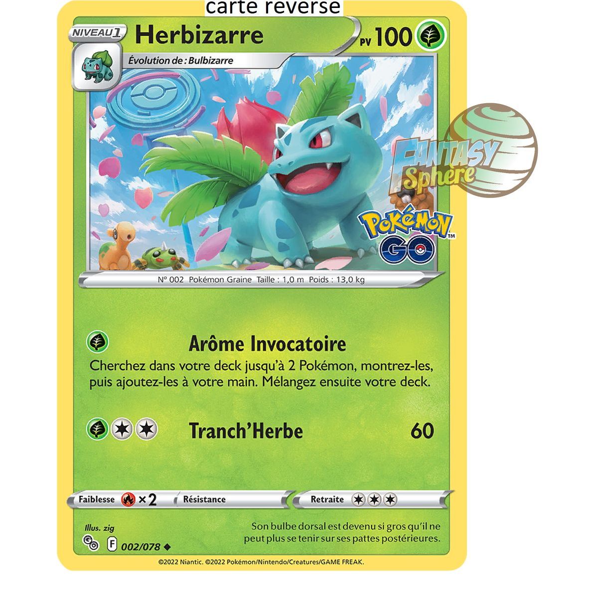 Herbizarre - Reverse 2/78 - Epee et Bouclier 10.5 Pokemon GO