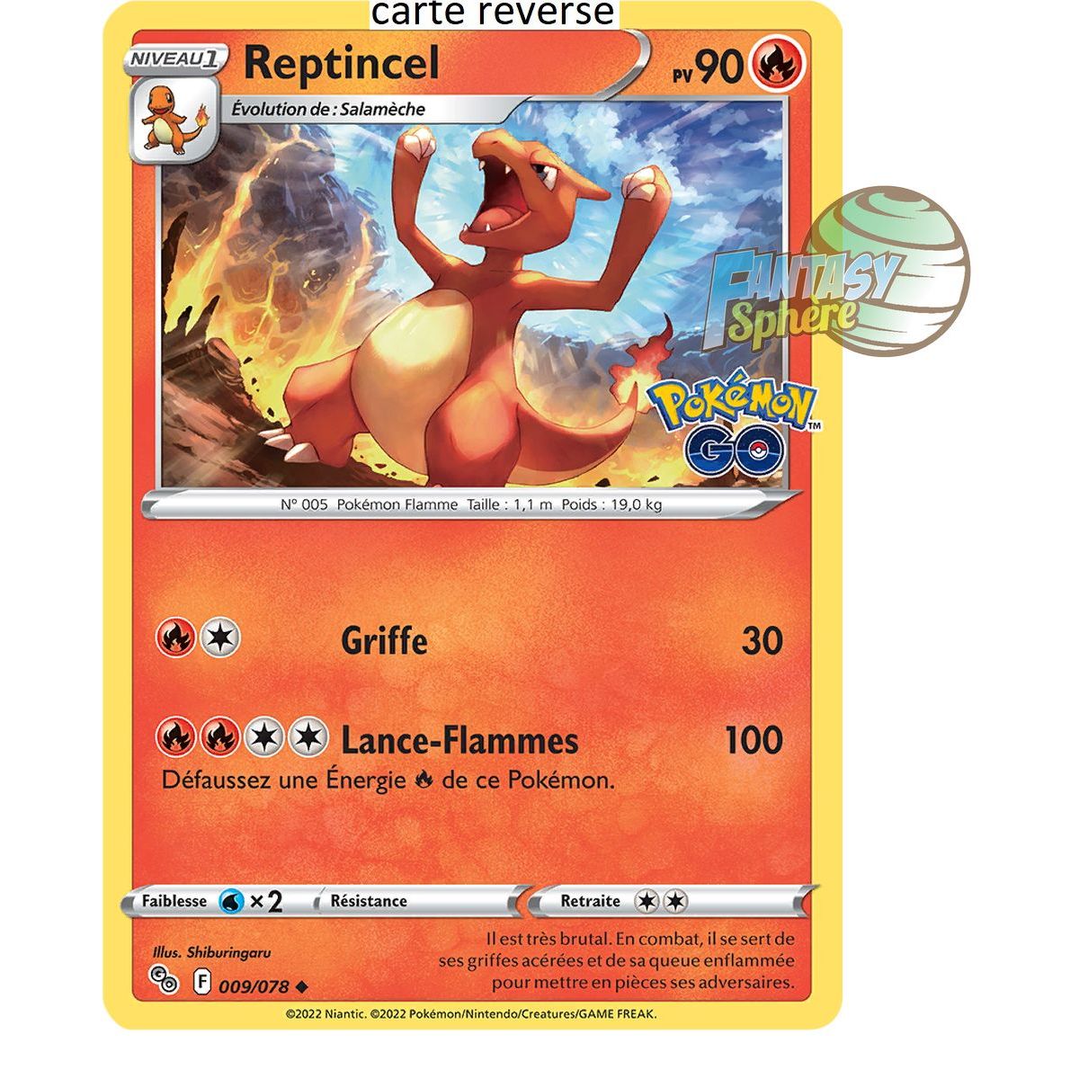 Reptincel - Reverse 9/78 - Epee et Bouclier 10.5 Pokemon GO