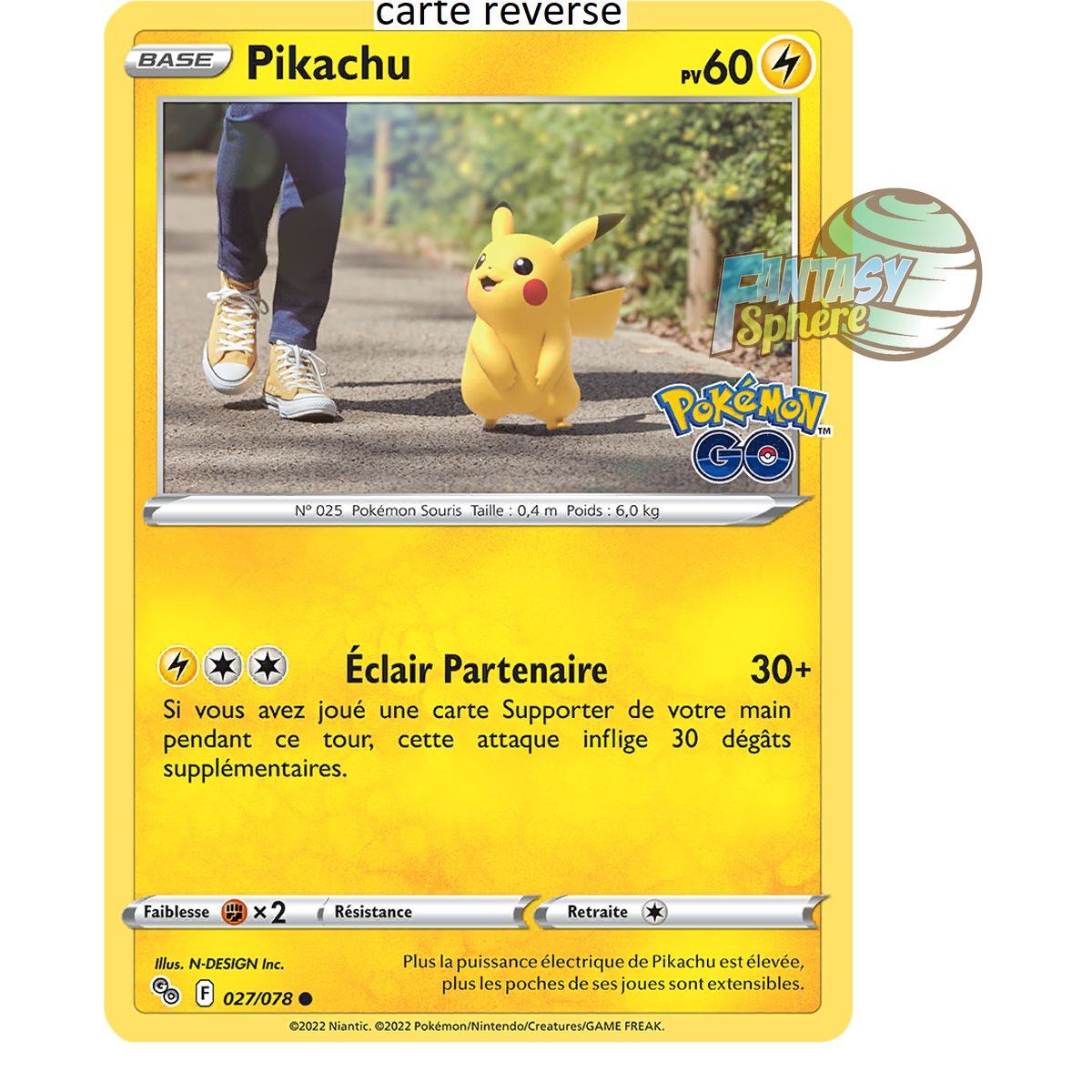Pikachu - Reverse 27/78 - Epee et Bouclier 10.5 Pokemon GO
