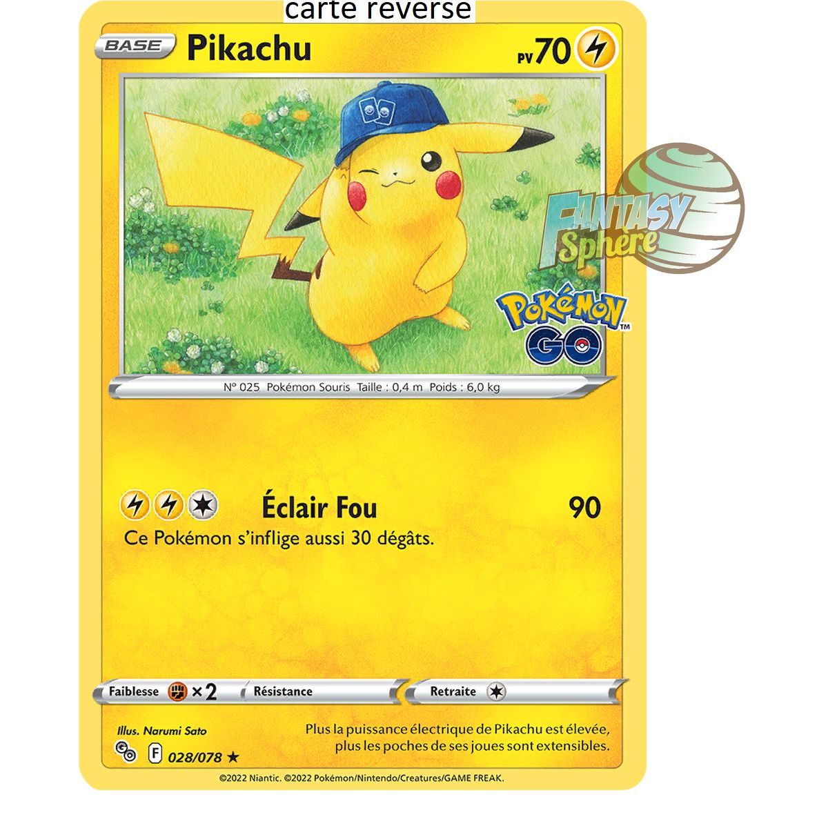 Pikachu - Reverse 28/78 - Epee et Bouclier 10.5 Pokemon GO