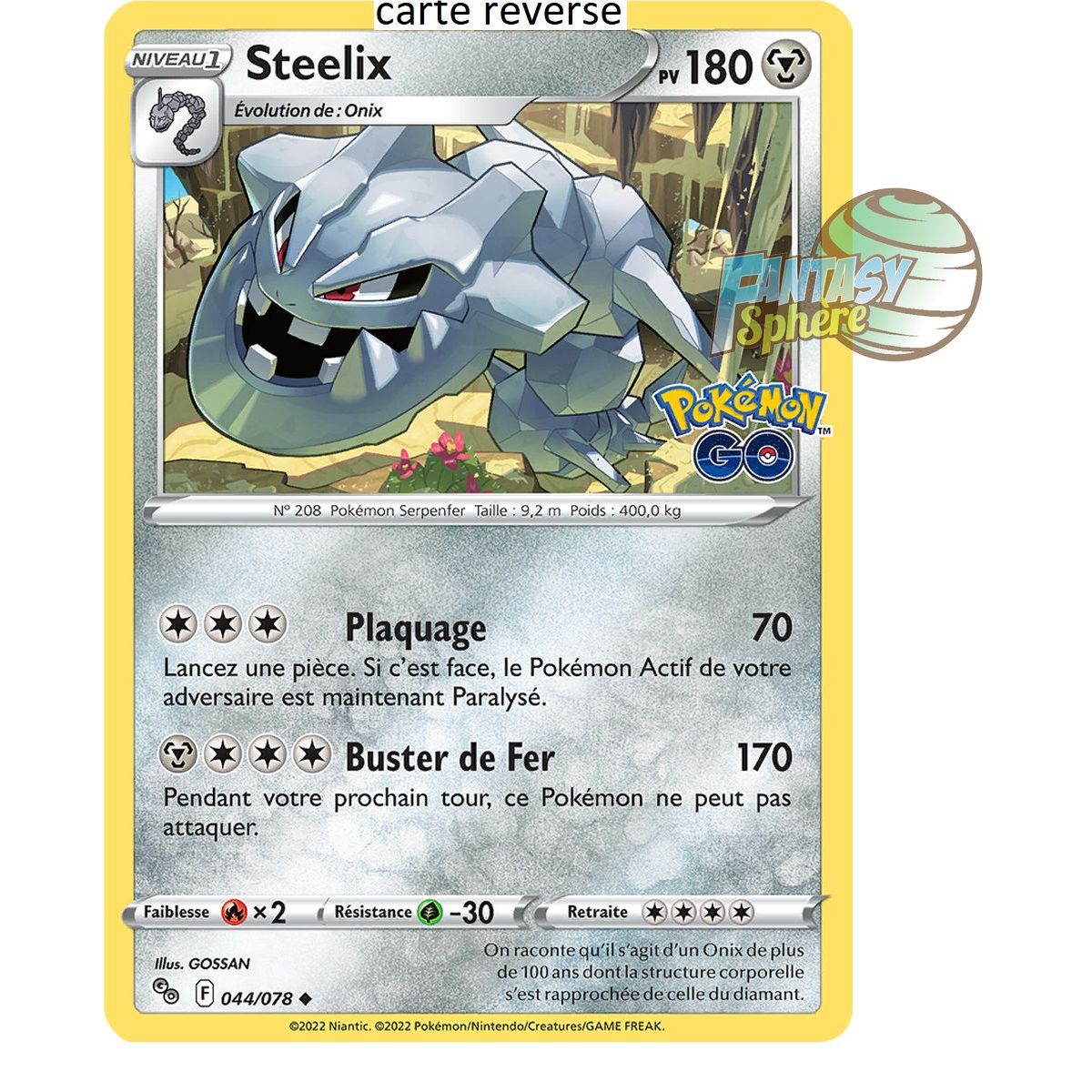Steelix - Reverse 44/78 - Epee et Bouclier 10.5 Pokemon GO