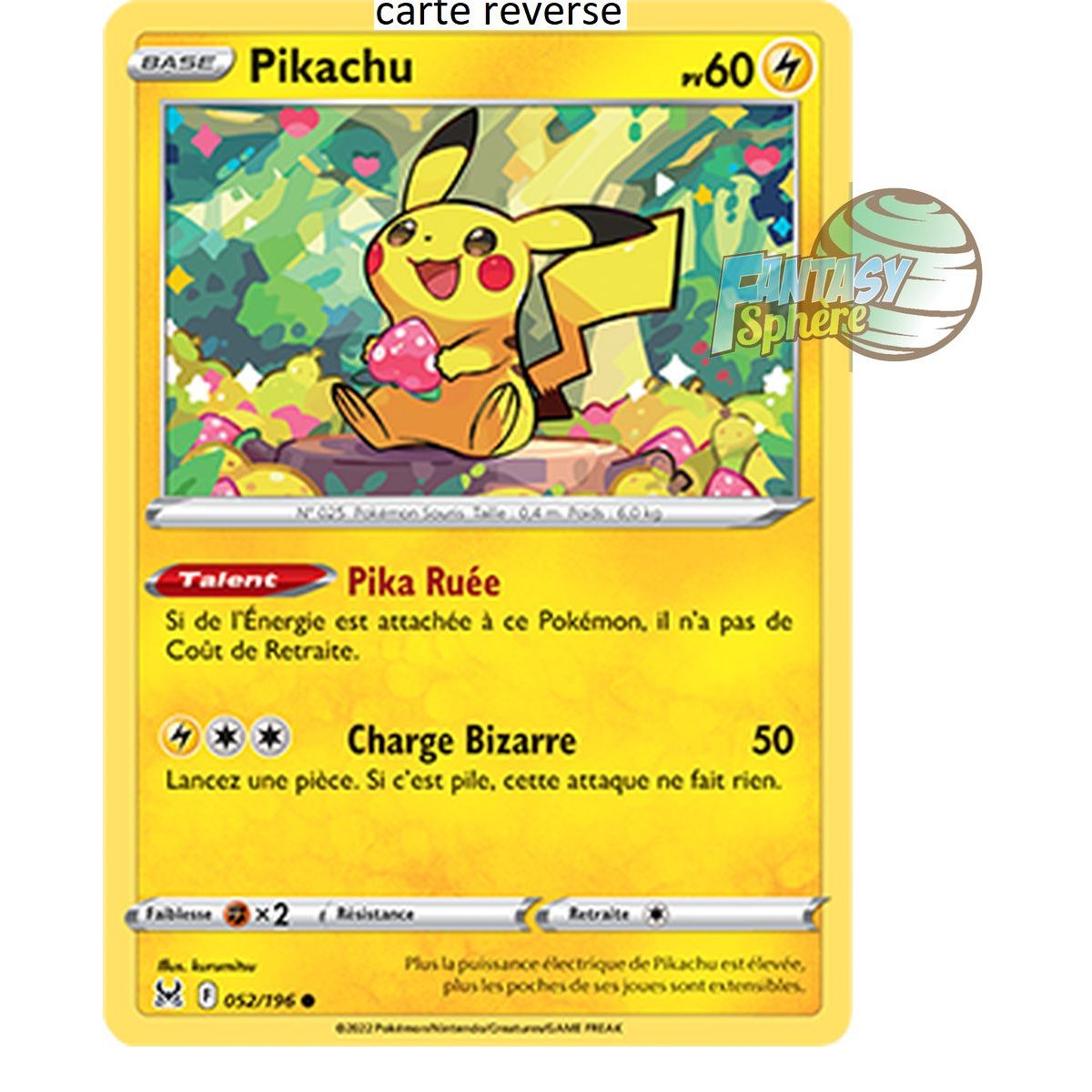 Item Pikachu - Reverse 52/196_R - Epee et Bouclier 11 Origine Perdue