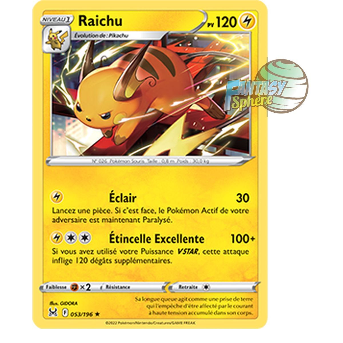 Item Raichu - Rare 53/196 - Epee et Bouclier 11 Origine Perdue