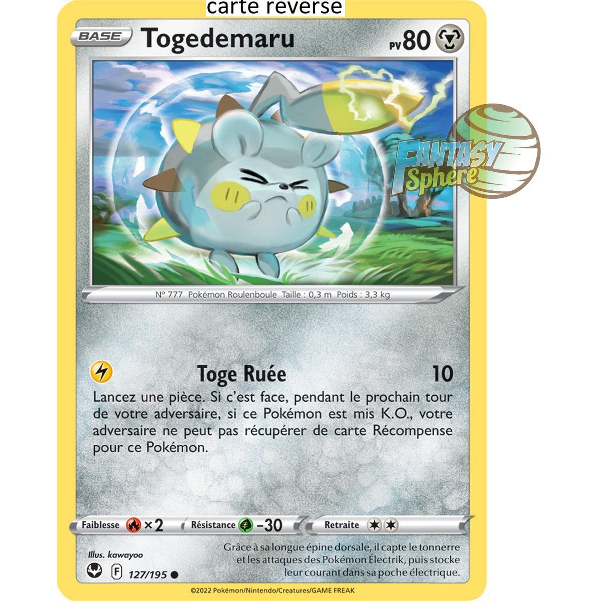 Togedemaru - Reverse 127/195 - Epee et Bouclier 12 Tempete Argentée