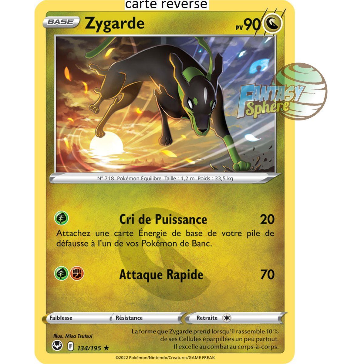 Zygarde - Reverse 134/195 - Epee et Bouclier 12 Tempete Argentée