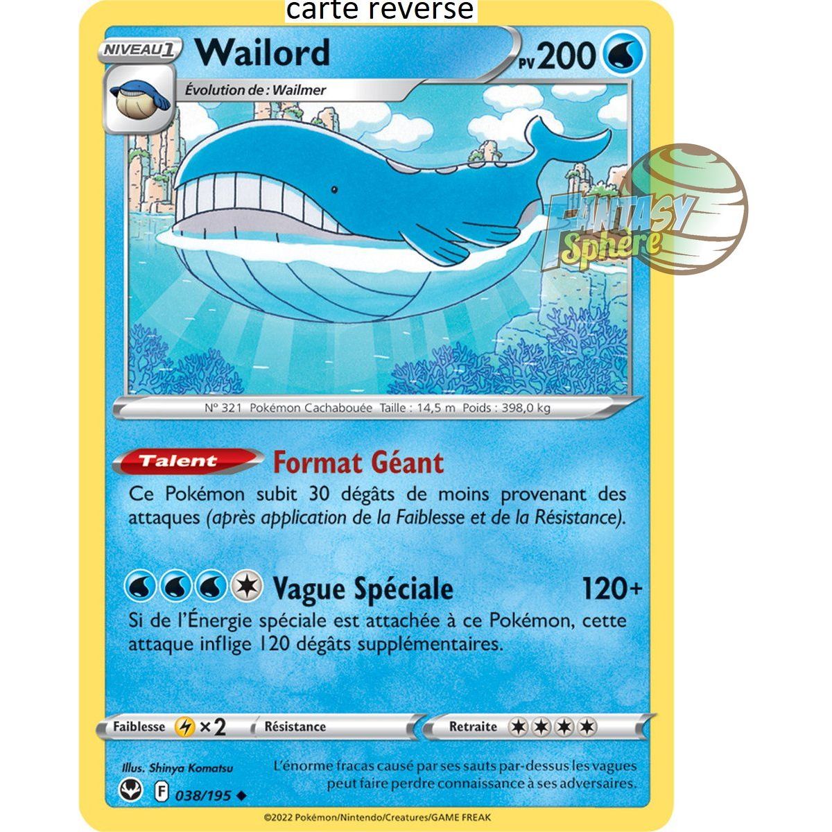 Item Wailord - Reverse 38/195 - Epee et Bouclier 12 Tempete Argentée