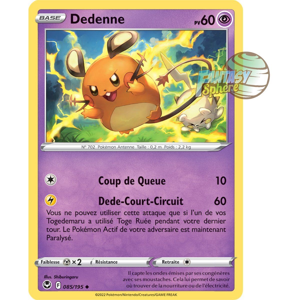 Dedenne - Peu commune 85/195 - Epee et Bouclier 12 Tempete Argentée