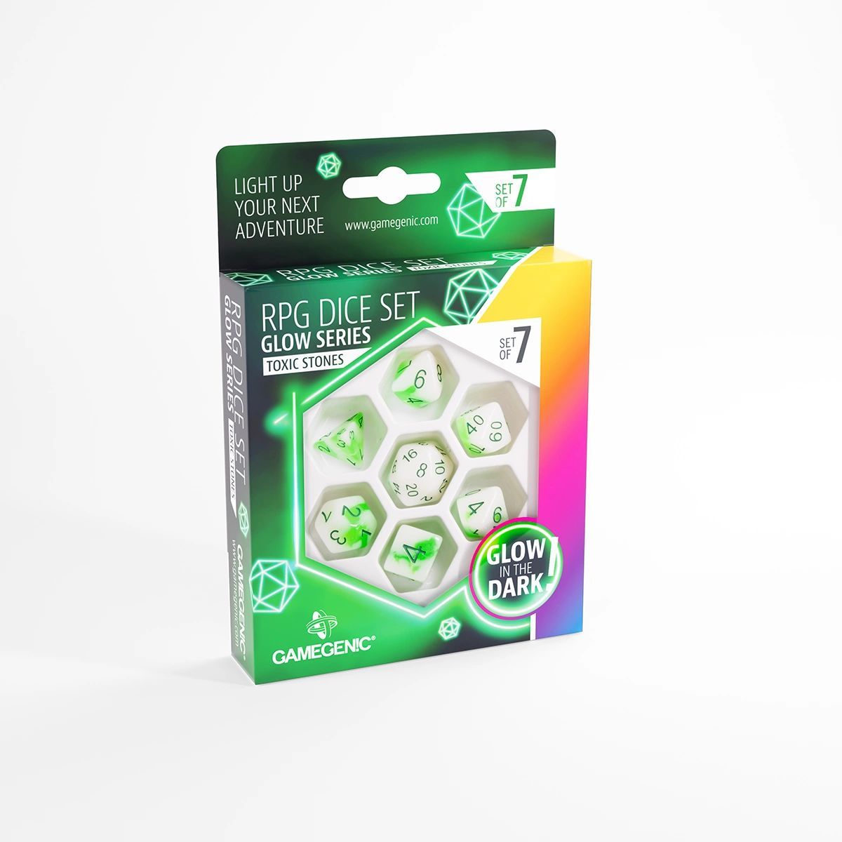 Gamegenic - Dice - Glow Series - Toxic Stones - Set de 7 Dés JDR