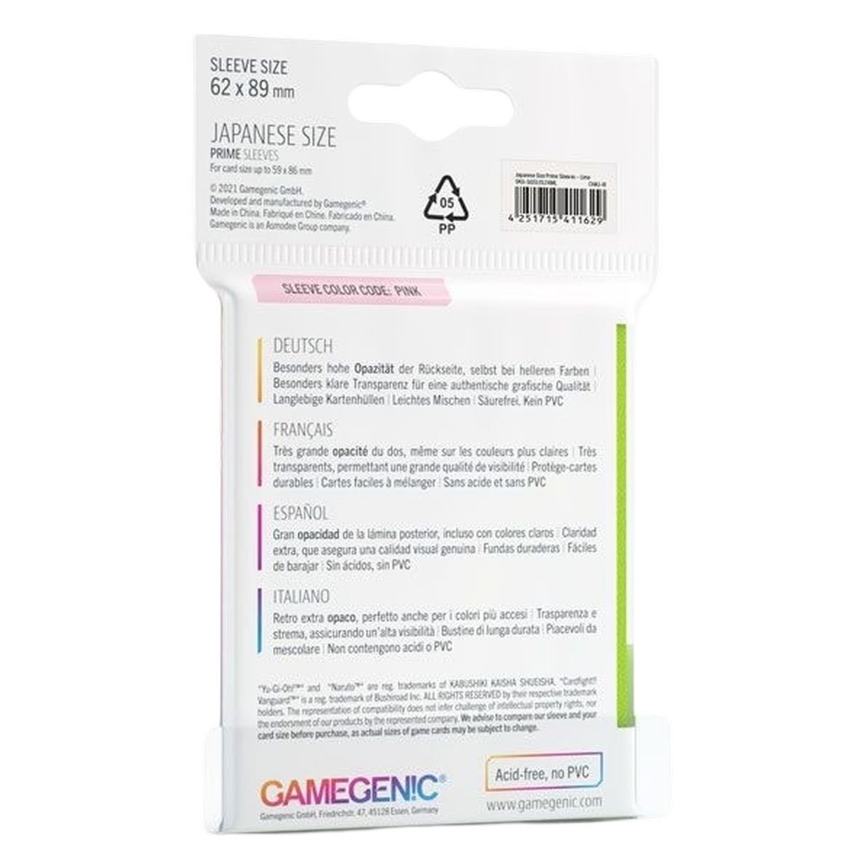 Gamegenic - Japanese Size - 60 Prime Sleeves Lime - 62x89 Small (60)