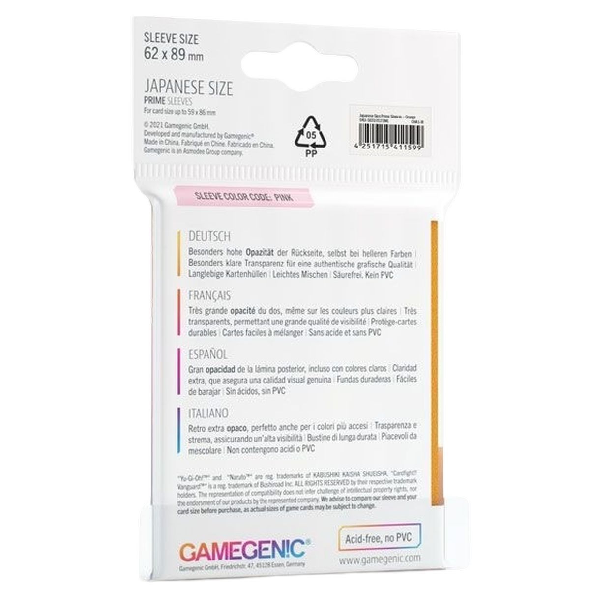 Gamegenic - Japanese Size - 60 Prime Sleeves Orange - 62x89 Small (60)