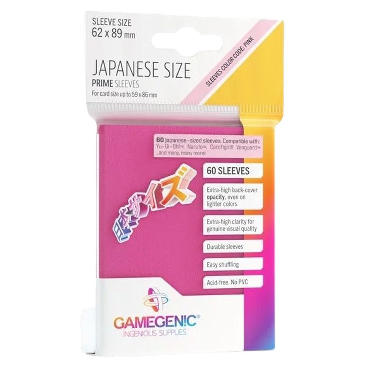 Gamegenic - Japanese Size - 60 Prime Sleeves Pink - 62x89 Small (60)