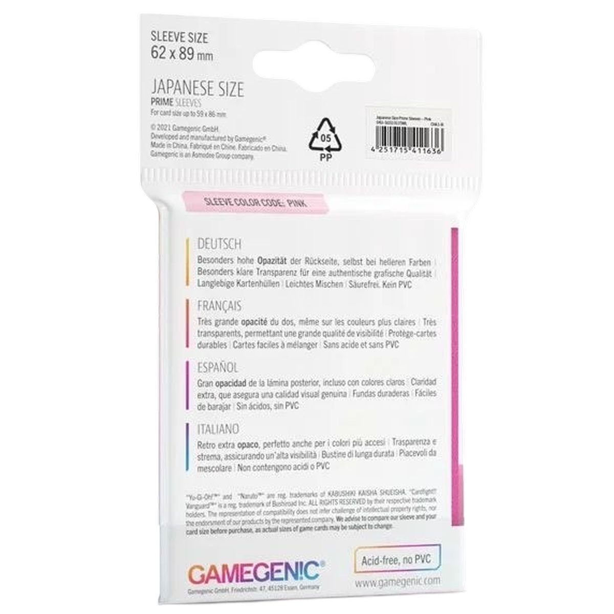 Gamegenic - Japanese Size - 60 Prime Sleeves Pink - 62x89 Small (60)