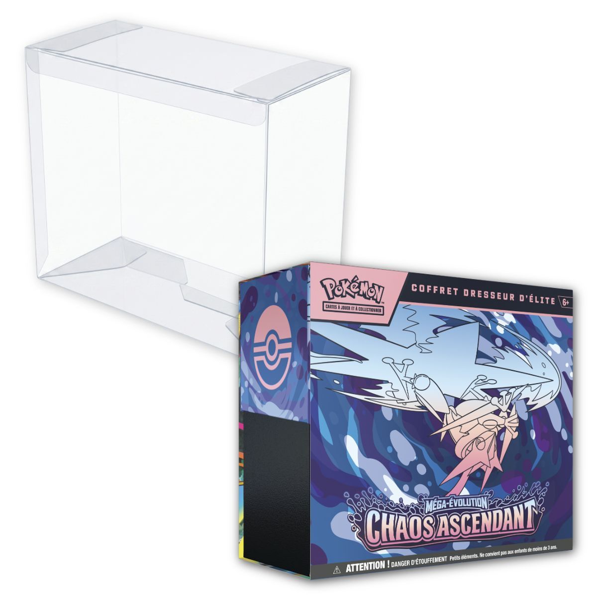 Lot - 1 ETB Méga-Évolution : Chaos Ascendant [ME04] + 1 Protection ETB Pokémon Plastique Semi-Rigide