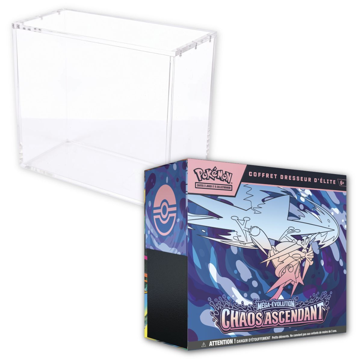 Lot - 1 ETB Méga-Évolution : Chaos Ascendant [ME04] + 1 Vitrine Plexiglass ETB Phoenix Shield