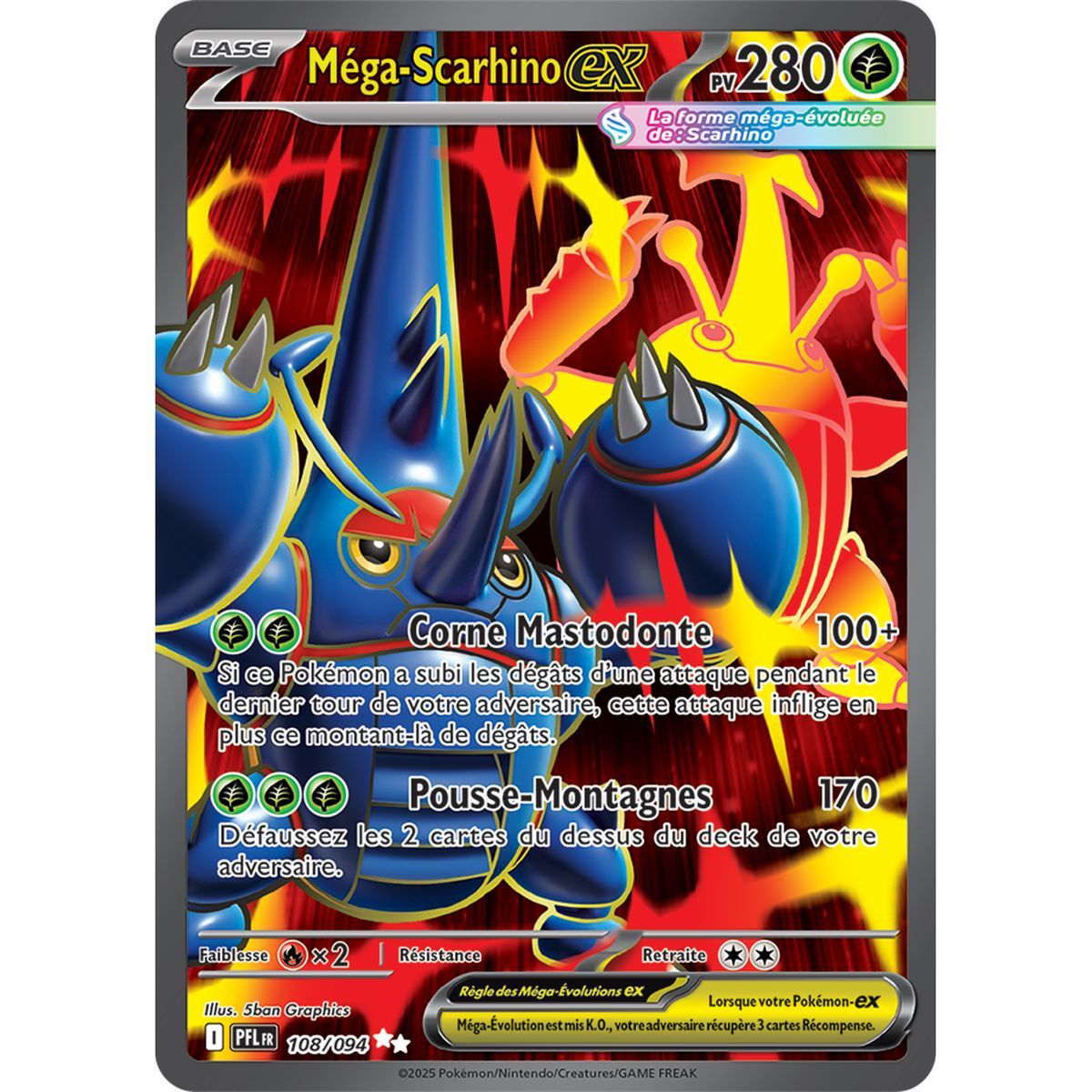 Méga-Scarhino-ex - Ultra Rare 108/94 - Méga-Evolution 2 Flammes Fantasmagoriques