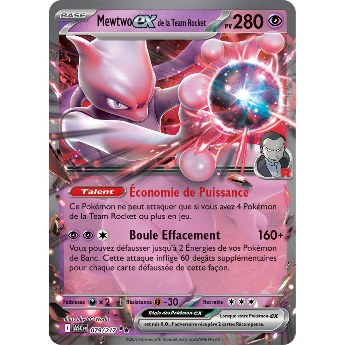 Mewtwo EXde la Team Rocket - Double Rare 79/217 - ME02.5 - Pokémon - Méga-Évolution Héros Transcendants