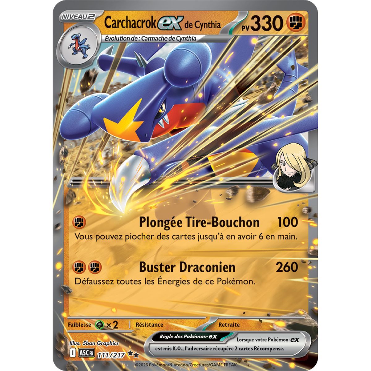 Carchacrock EXde Cynthia - Double Rare 111/217 - ME02.5 - Pokémon - Méga-Évolution Héros Transcendants
