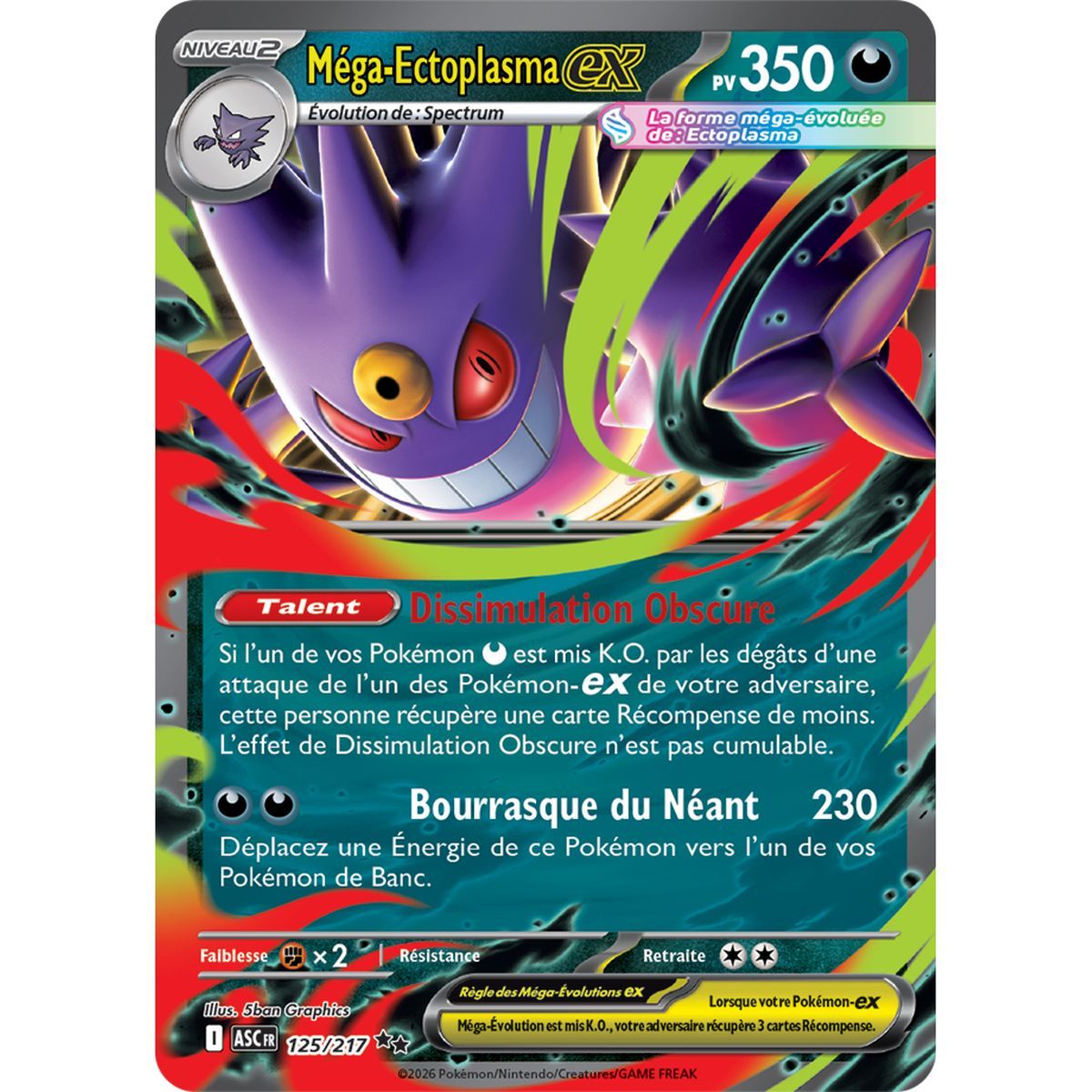 Méga-Ectoplasma EX - Double Rare 125/217 - ME02.5 - Pokémon - Méga-Évolution Héros Transcendants