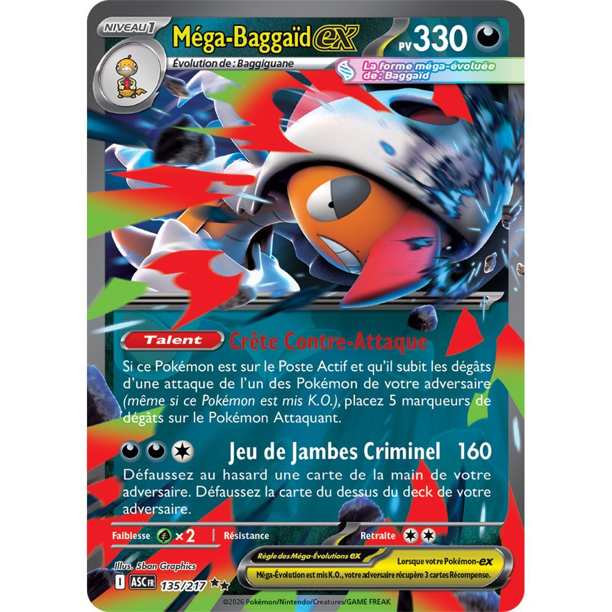 Méga-Baggaïd EX - Double Rare 135/217 - ME02.5 - Pokémon - Méga-Évolution Héros Transcendants