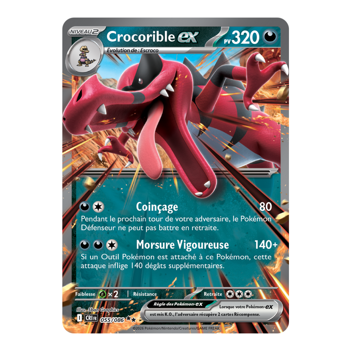 Crocorible-ex - Double Rare 55/86 - ME04 - Pokémon - Méga-Évolution Chaos Ascendant