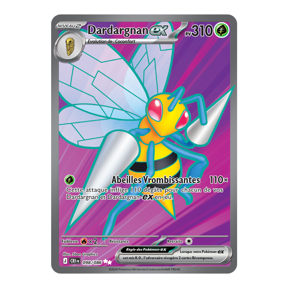 Dardargnan-ex - Ultra Rare 98/86 - ME04 - Pokémon - Méga-Évolution Chaos Ascendant