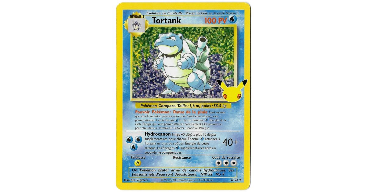 Coffret 10 Cartes Pokémon Françaises – Tortank 2/102 Holo Collection Classique – Ultraboost Epée & Bouclier Célébrations 25 Ans
