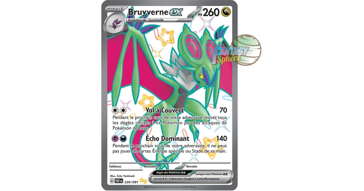 Carte Pokémon Bruyverne Ex Shiny Ultra Rare 220/091 – Écarlate Et Violet Destinées De Paldea, Neuve Sous Sleeve Et Toploader