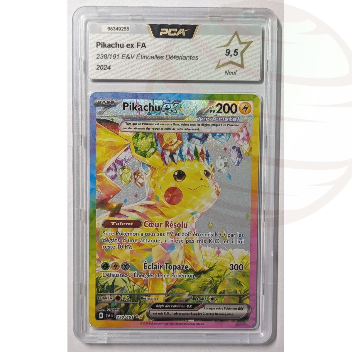 [PCA 9,5 - Neuf] - Carte Gradée - Pikachu ex 238/191 - E&V Etincelles Déferlantes - 2024 - Pokémon - Français