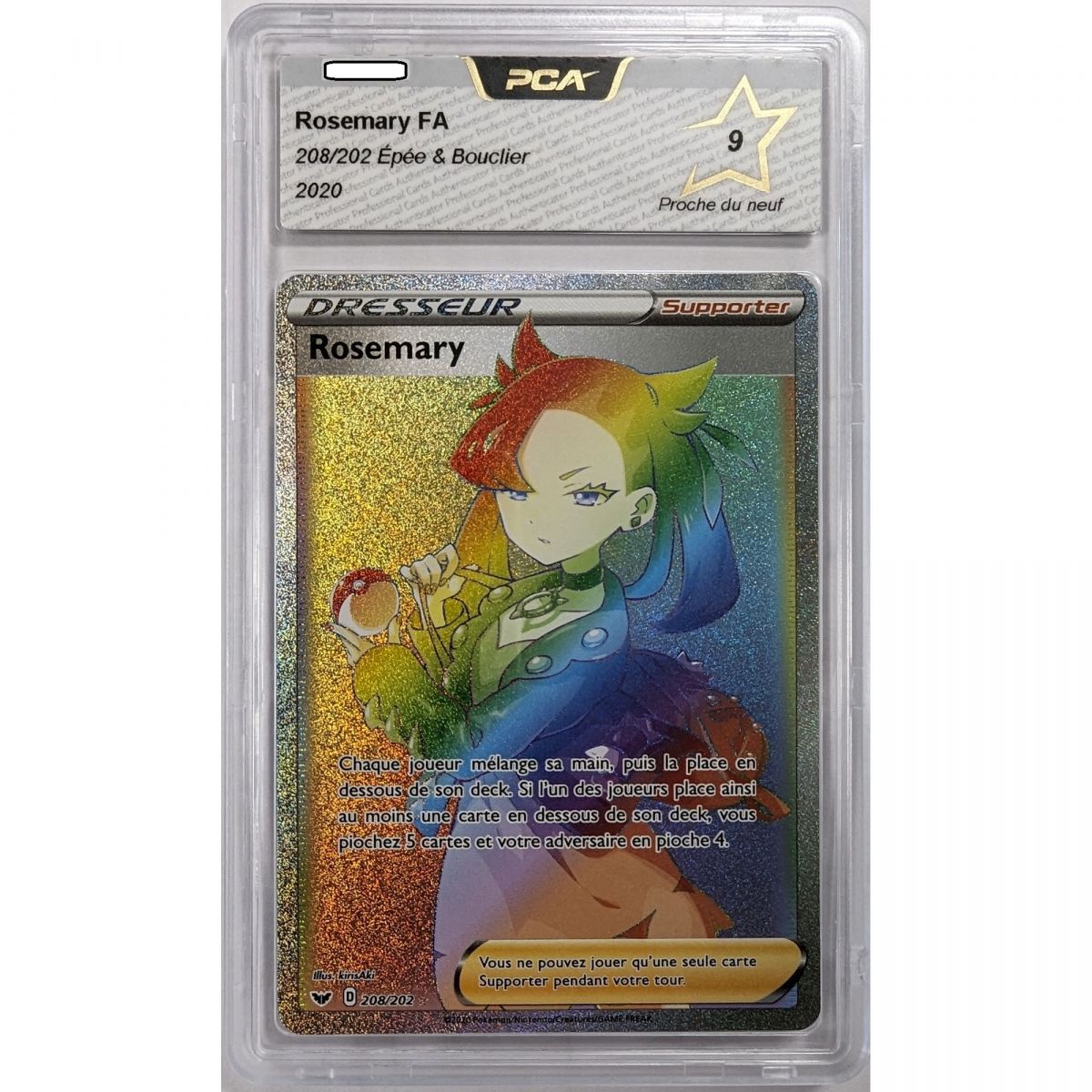 Item Pokémon - Carte Gradée - Rosemary 208/202 Full Art Epee & Bouclier 2020 Français [PCA 9 - Proche du Neuf]