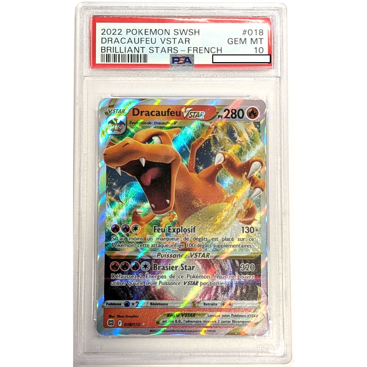 [PSA 10 - Gem Mint] - Carte Gradée - Dracaufeu VSTAR 018/172 - Epée & Bouclier : Stars Étincelantes - 2022 - Pokémon - Français