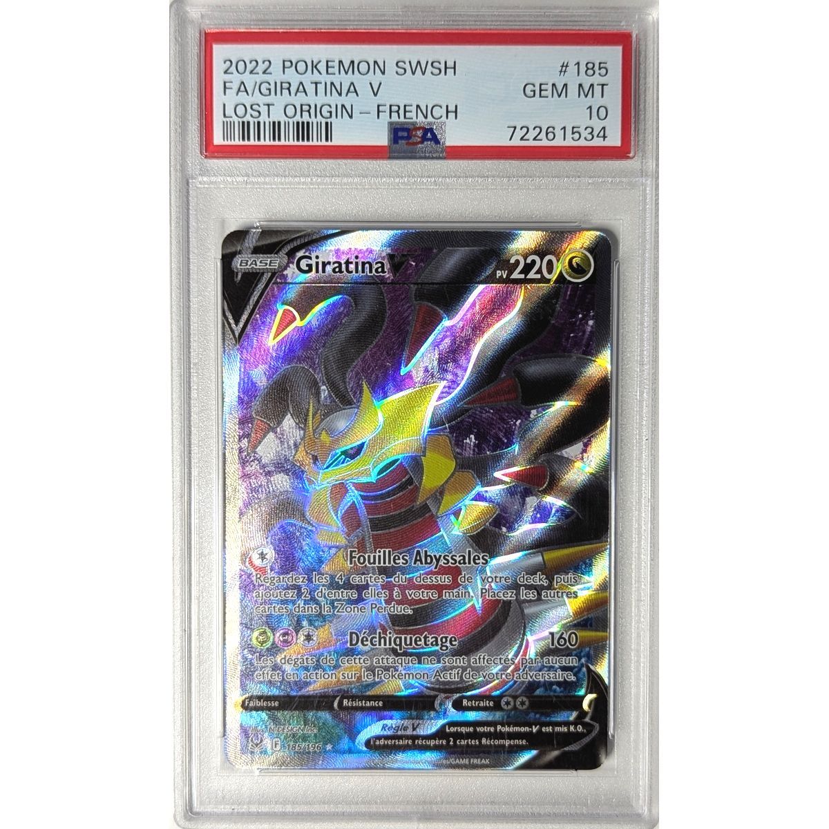 [PSA 10 - Gem Mint] - Carte Gradée - Giratina V 185/196 - Epee & Bouclier : Origine Perdue - 2022 - Pokémon - Français