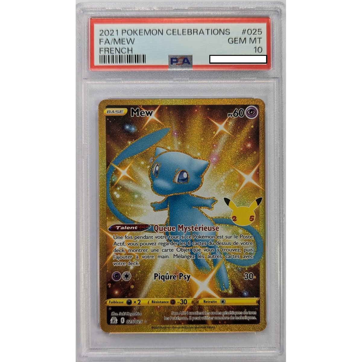 [PSA 10 - Gem Mint] - Carte Gradée - Mew 025/025 - Epee & Bouclier : Celebrations - 2021 - Pokémon - Français