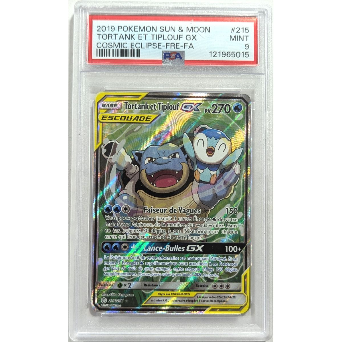 [PSA 9 - Mint] - Carte Gradée - Tortank et Tiplouf GX 215/236 - Soleil & Lune : Eclipse Cosmique - 2019 - Pokémon - Français