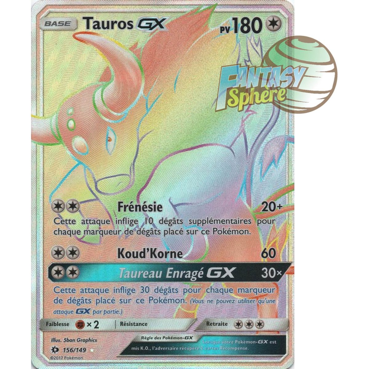 Item Tauros GX - Secret Rare 156/149 - Soleil et Lune 1