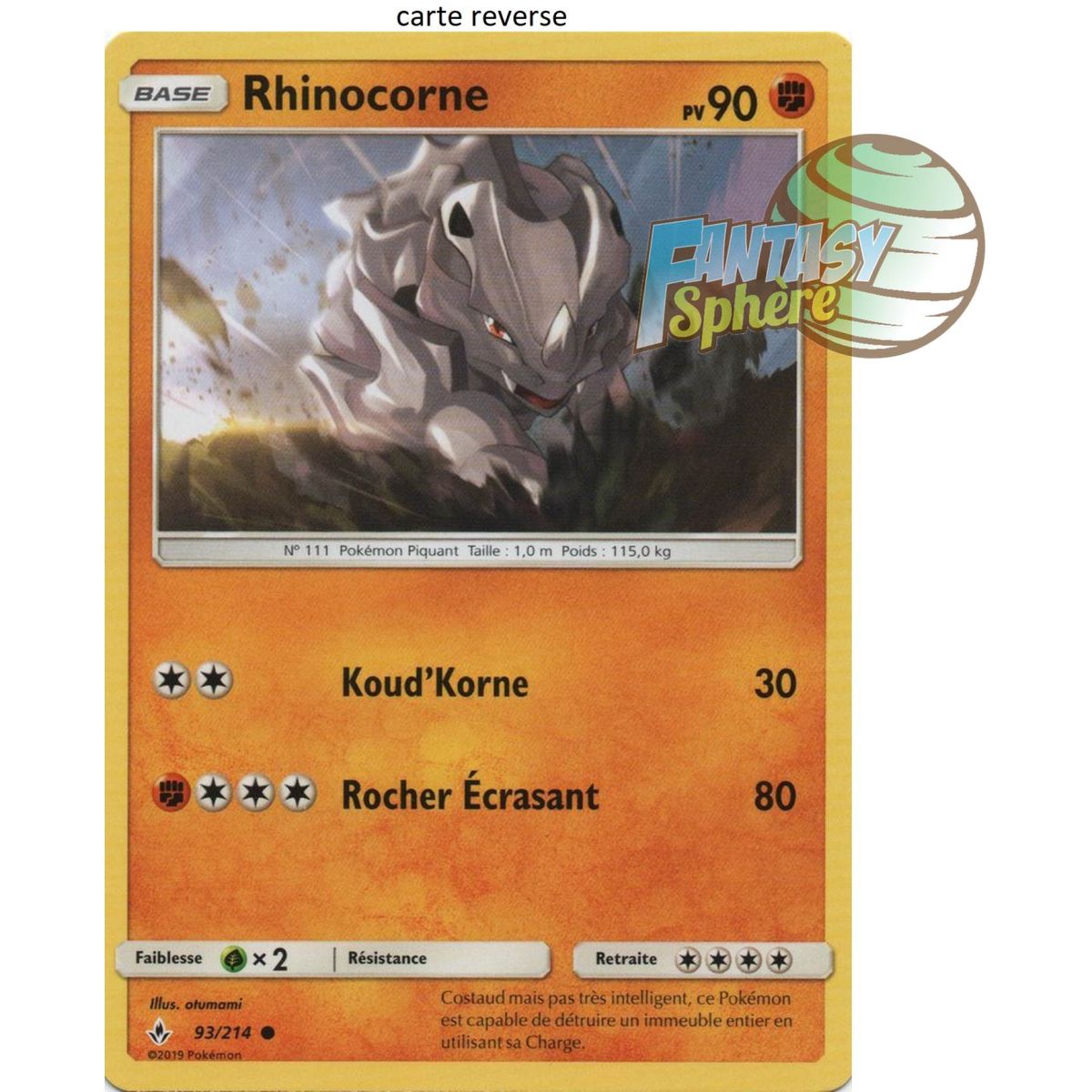 Item Rhinocorne - Reverse 93/214 - Soleil et Lune 10 Alliance Infaillible