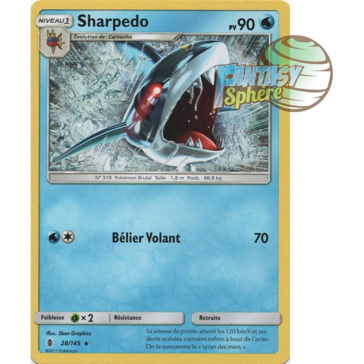 Sharpedo - Rare 28/145 - Soleil et Lune 2 Gardiens Ascendants