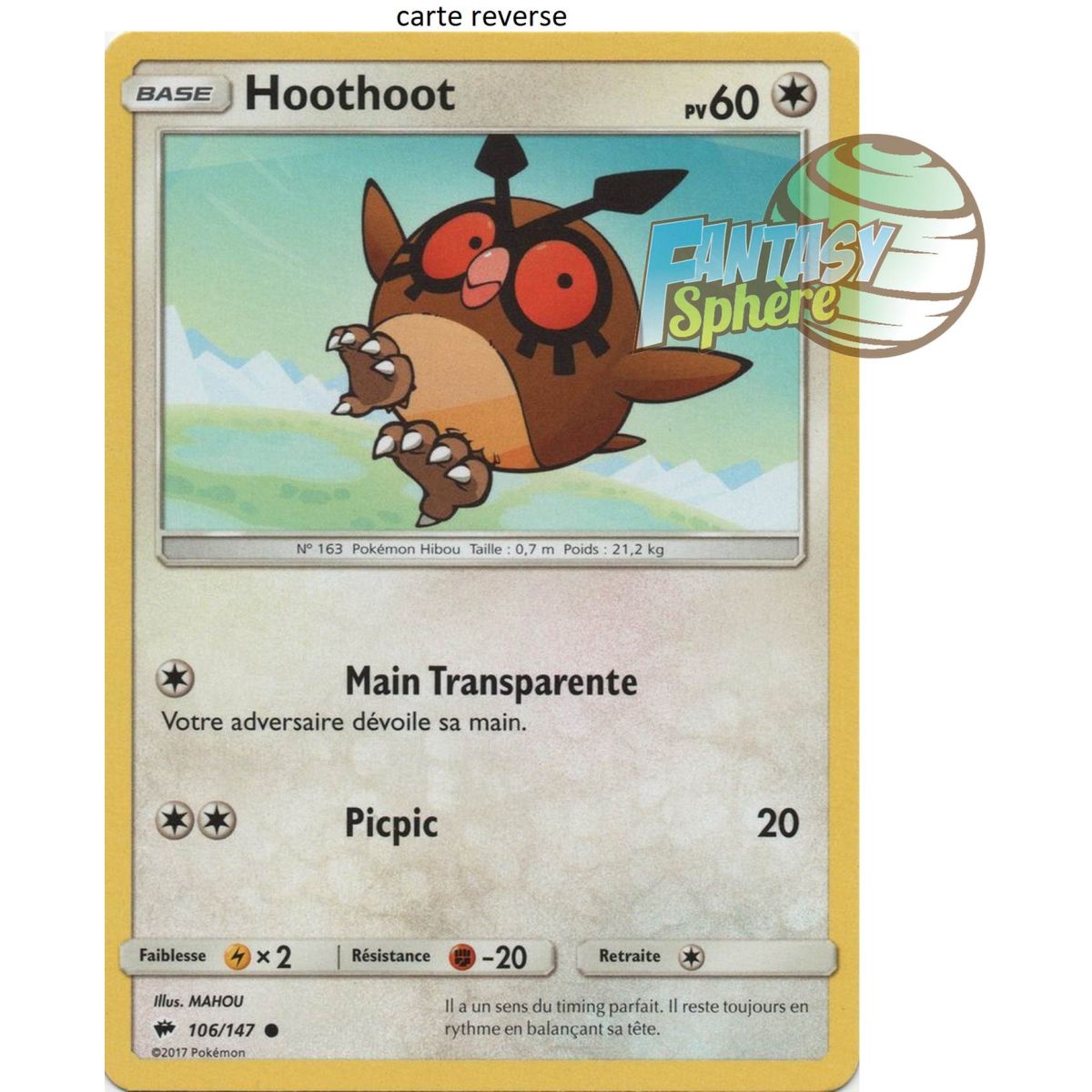 Item Hoothoot - Reverse 106/147 - Soleil et Lune 3 Ombres Ardentes