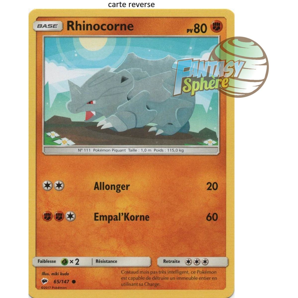 Item Rhinocorne - Reverse 65/147 - Soleil et Lune 3 Ombres Ardentes