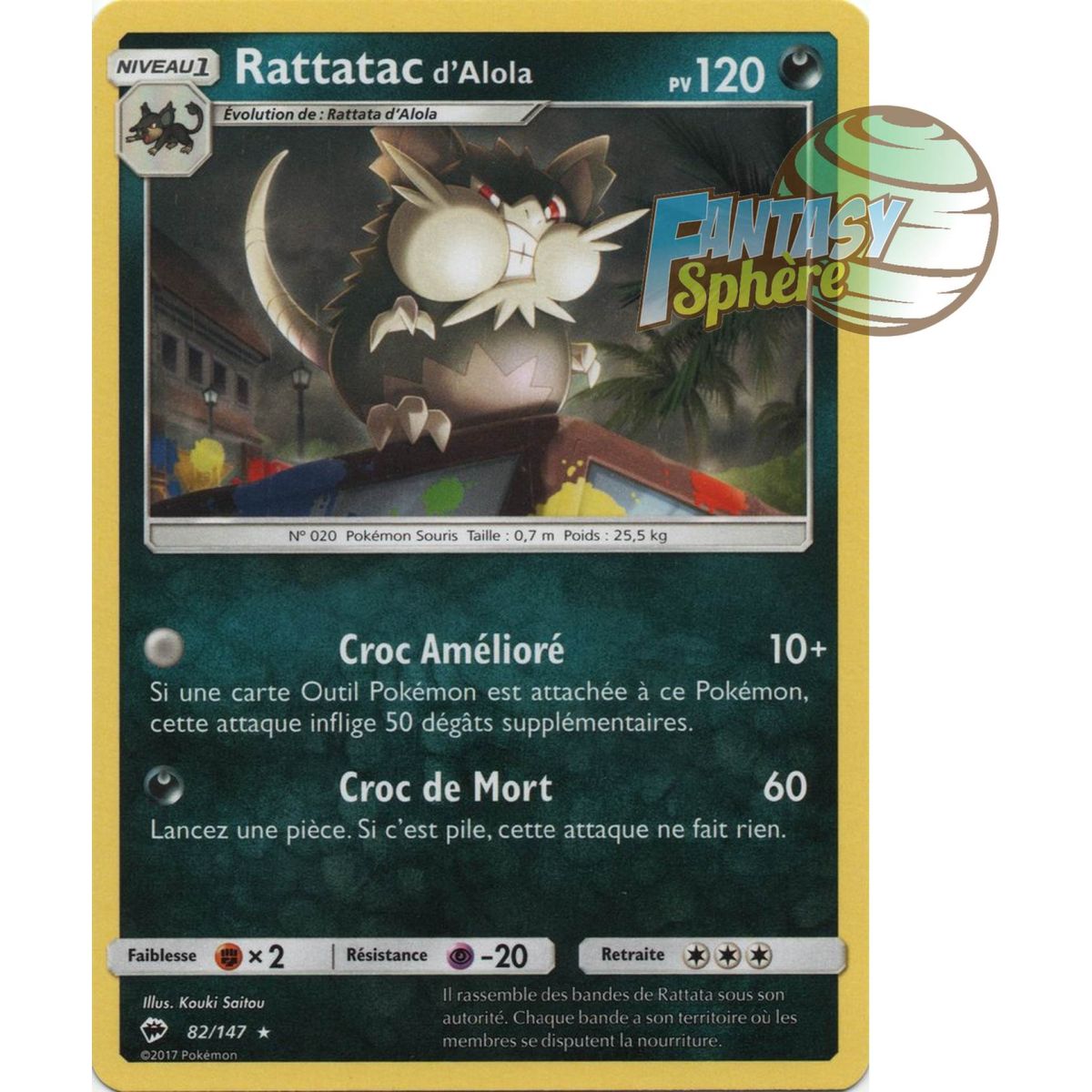 Rattatac d'Alola - Rare 82/147 - Soleil et Lune 3 Ombres Ardentes