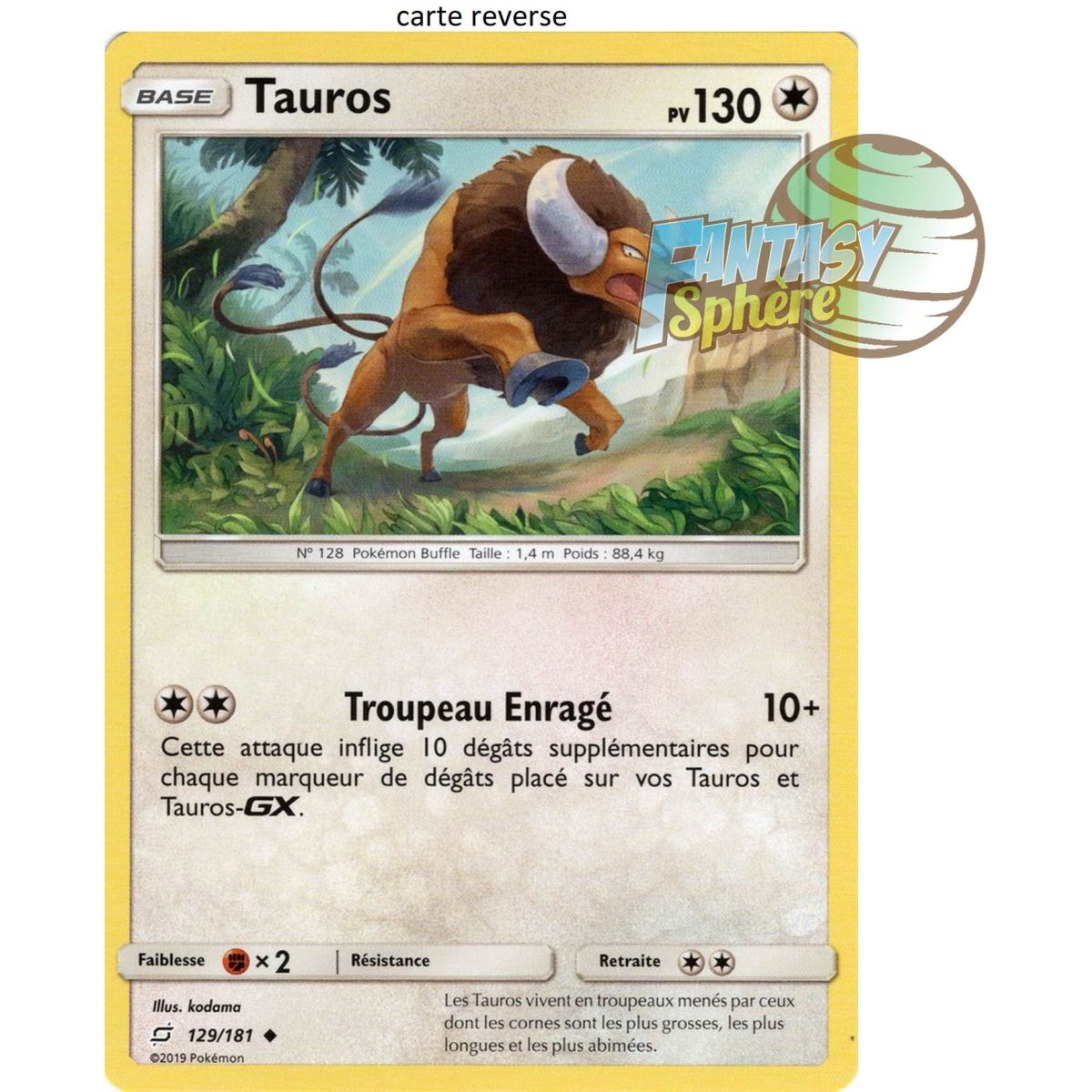 Item Tauros - Reverse 129/181 - Soleil et Lune 9 Duo de Choc