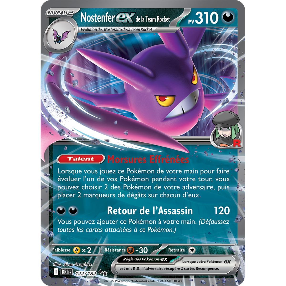 Nostenfer Ex de la Team Rocket - Double Rare 122/182 - Ecarlate et Violet 10 Rivalités Destinées