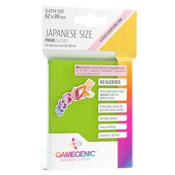 Gamegenic - Japanese Size - 60 Prime Sleeves Lime - 62x89 Small (60)