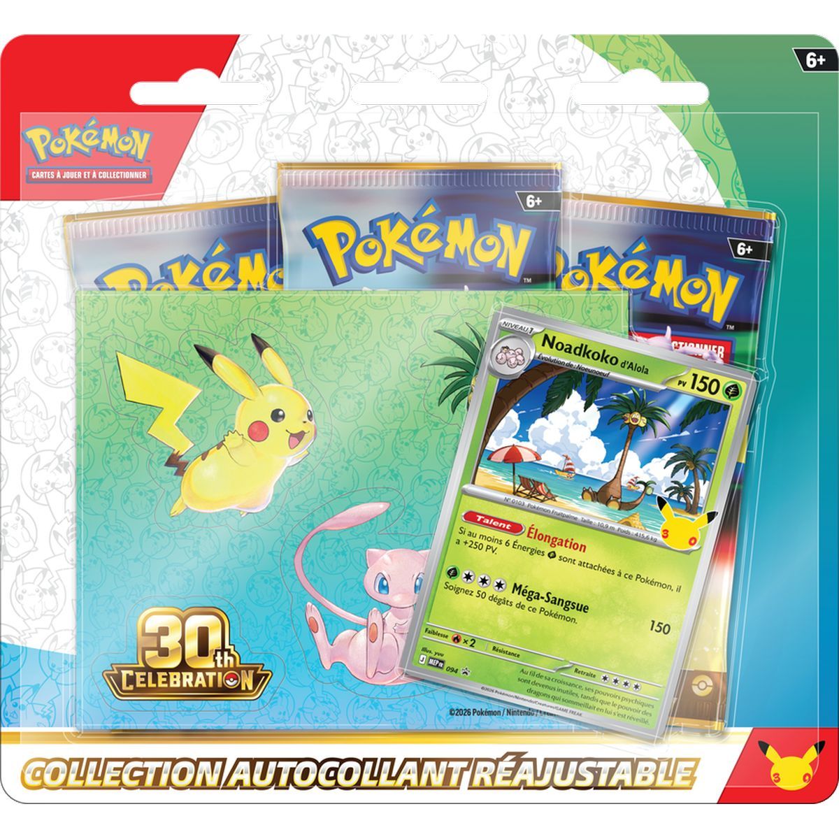 Tri-Pack Collection Sticker Réajustable - 3 Boosters - Noadkoko d'Alola/Lucario - 30e Anniversaire [ME05.5][30C] - Pokémon - FR